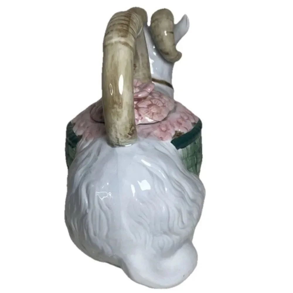 Napco Ram Floral Ceramic Vintage Teapot 7.5” Tall Cottagecore Collector Teapot